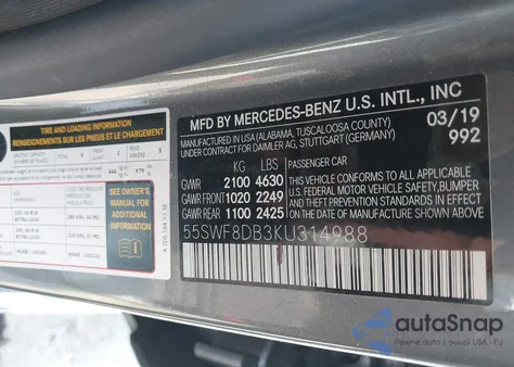 2019 Mercedes-Benz C 300 from USA, damaged, VIN 55SWF8DB3KU314988